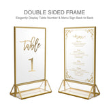 12Pack 5 X 7 Clear Acrylic Wedding Table Number Holder Stands with Gold Borders, Double Sided Gold Picture Frames Sign Holder for Restaurant Table Menu Recipe Cards Photo Display