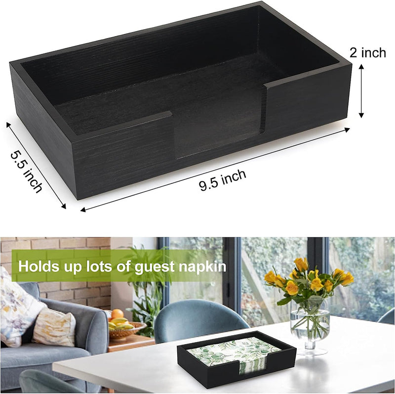 Black Wooden Napkin Holder Guest Towels Holder Flat Bathroom Napkin Holder Disposable Hand Towel Tray Cocktail Napkin Holder for Table Countertop Paper Towel Holder Basket Modern Kitchen Napkin Holder