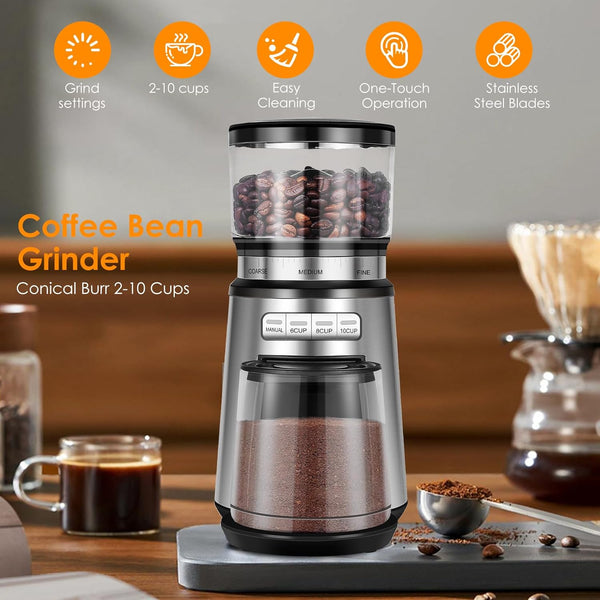 Skyehomo Electric Burr Coffee Grinder, Adjustable Burr Mill Coffee Bean Grinder with 20 Grind Settings 10Cup for Espresso, Drip, French Press, Pour Over, Cold Brew