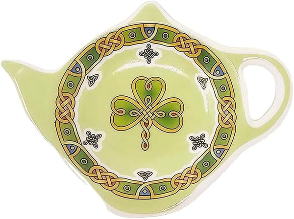 GaelSong Ceramic Irish Shamrock Tea Bag Holder Light Green Celtic Knot Design Tea Accessories Kitchenware Present Housewarming Gift