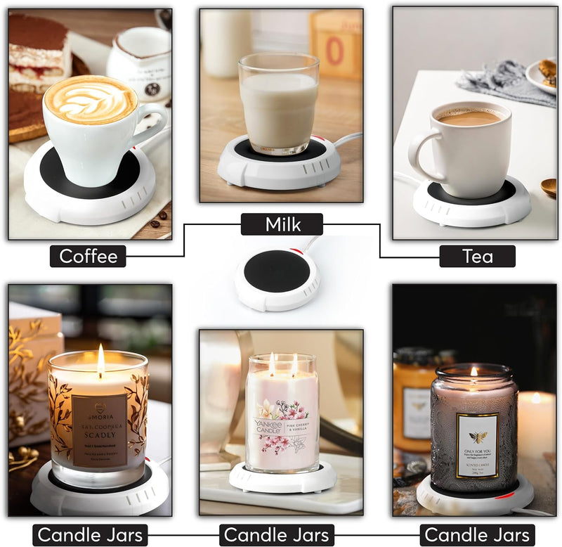 Large Candle Warmer Plate Safely Releases Scents Without a Flame - Used as Candle Jar Warmer, Coffee Warmer, Mug Warmer, Cup Warmer, Tea Warmer Desk in Your Home & Office, 1 Pack, Black