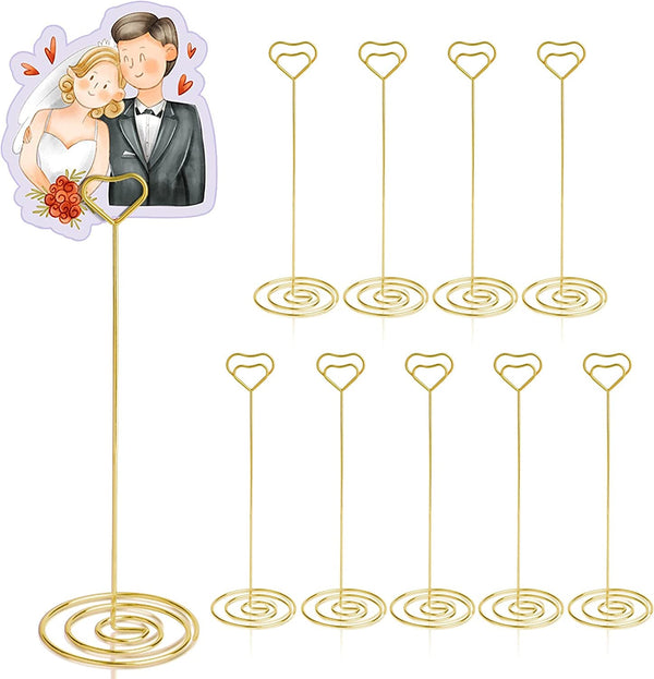 Table Number Holders 10Pcs - 8.75 Inch Heart Shaped Place Card Holder Tall Table Number Stands for Wedding Party Graduation Reception Restaurant Home Centerpiece Decoration Memo (Gold)