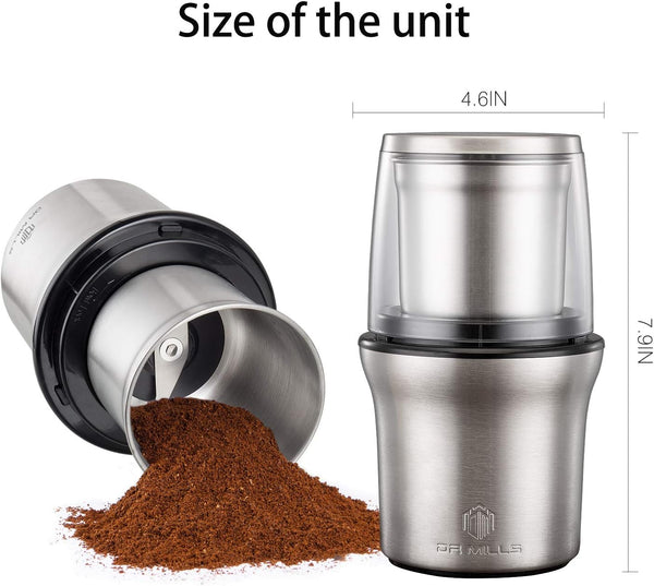 DR MILLS DM-7412M Electric Spice Grinder and Coffee Grinder, Grinder and chopper,detachable cup, diswash free, Blade & cup made with SUS304 stianlees steel