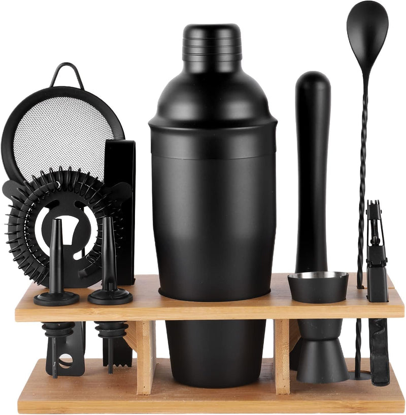 JNWINOG 11Pcs-Cocktail Shaker Set Black Bartending Kit 25oz Cocktail Bar Set Cocktail Mix Drink Making Kit Professional Bar and Home Drink Bar Tools for Bartender(Matte Black)