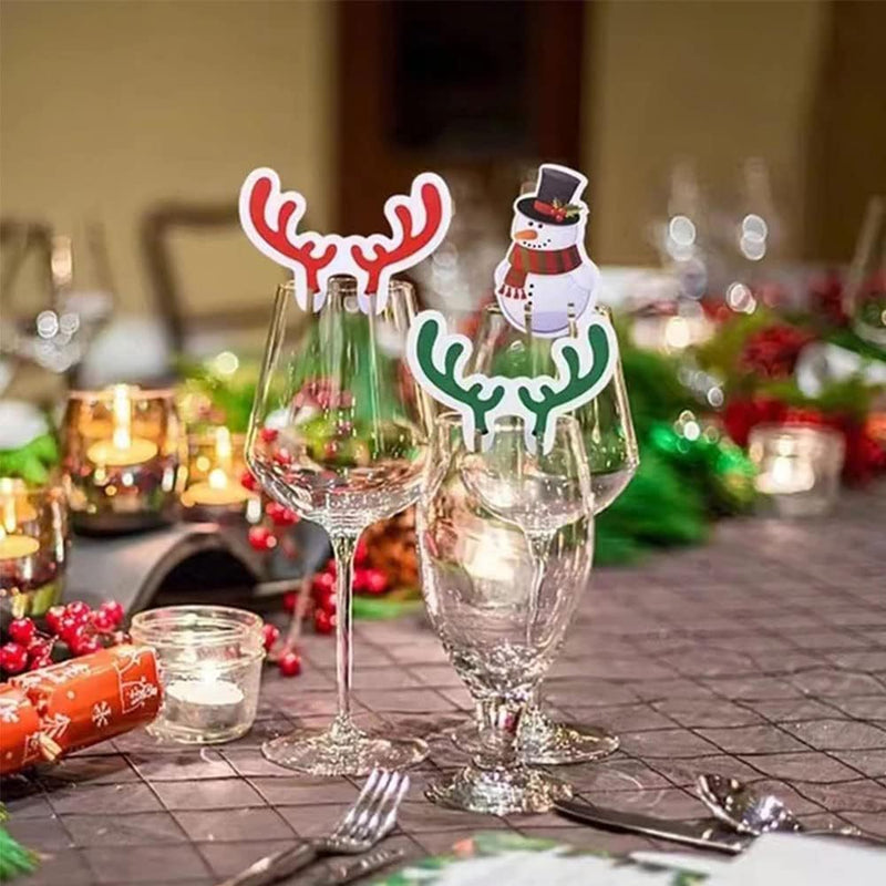 80pcs Christmas Wine Glass Charms Markers Wine Cup Card Decoration Santa Claus Moose etc Design for Christmas Wood Drink Glass Identifiers Holiday Bar Party Decorations Accessorie