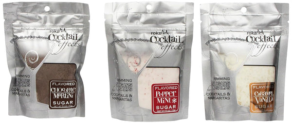 rokz Winter Cocktail Sugars - drink rimmers in Peppermint, Chocolate & Caramel Vanilla, 3 pk