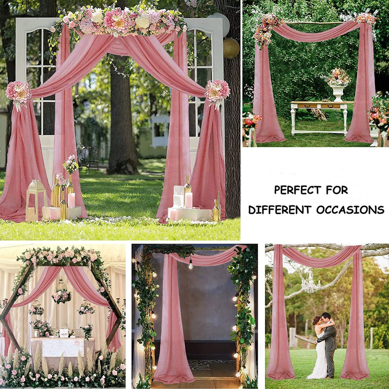 20FT Dusty Rose Wedding Arch Drapes - 2 Panels Sheer Chiffon Fabric Decoration Set