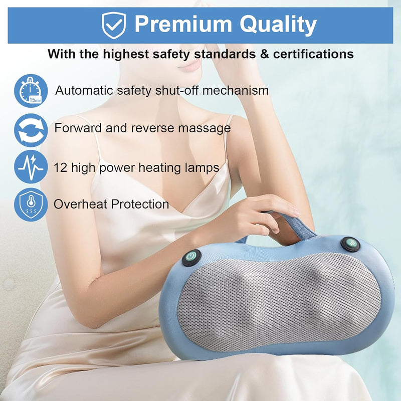 Neck Massager for Pain Relief Deep Tissue,Back Massager with Heat,Mothers Day Gifts,Gifts for Women Men Dad Mom,Electric 3D Shiatsu Shoulder Back Deep Kneading Massage Pillow(Blue)