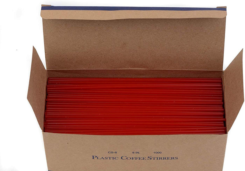 1000 Count Plastic Stirrer 7.5inch, Sip Stirrer, Sip Straw, For Coffee, Cocktail, Latte and Tea - 7.5 Inches, 1000/Box, Red