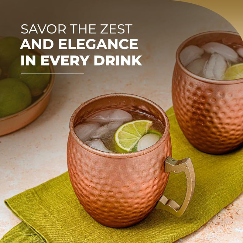 ARTISANS VILLAGE Moscow Mule Cups Set of 4-18/8 Stainless Steel with Pure Copper Plating- 16 Oz Handcrafted Food Safe Copper Cups with Shot Glass and Straws - Perfect for Cold Drinks