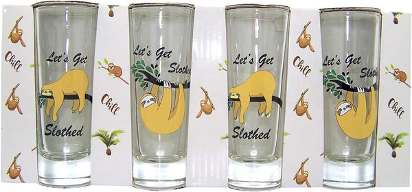 Let's Get Slothed Assorted Sloth Shot Glass Gift Set, Set of 4, 2 Ounces