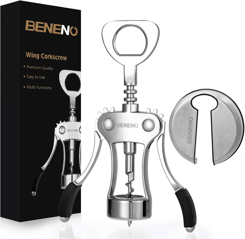 Wine Opener, Zinc Alloy Premium Wing Corkscrew Wine Bottle Opener with Multifunctional Bottles Opener, Upgrade