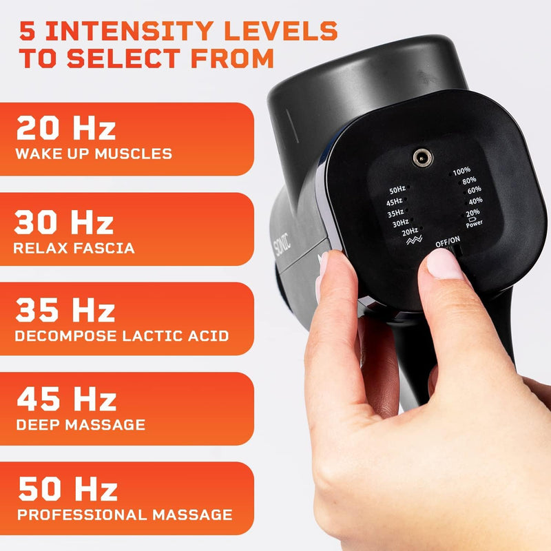 LifePro Sonic Handheld Percussion Massage Gun - Deep Tissue Massager for Sore Muscle and Stiffness - Quiet, 5 Speed High-Intensity Vibration - Quick Rechargeable Device - Includes 8 Massage Heads