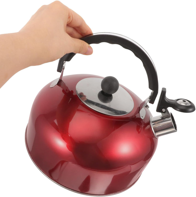 BESTonZON Whistling Tea Kettle Tea Bottle Stainless Steel Stovetop Teapot 4L Camping Water Kettle Kitchen Coffee Kettle Metal Water Pot with Cool Handle for Home Office Red