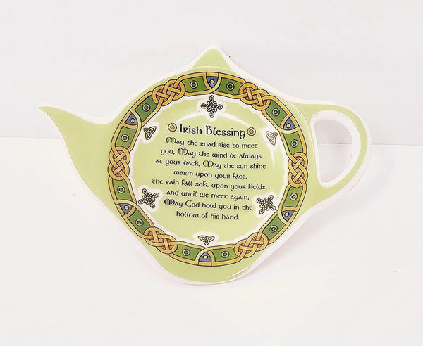 GaelSong Ceramic Irish Blessing Tea Bag Holder Light Green Color Celtic Knot Design Tea Accessories Kitchenware Present Housewarming Gift May The Road Rise