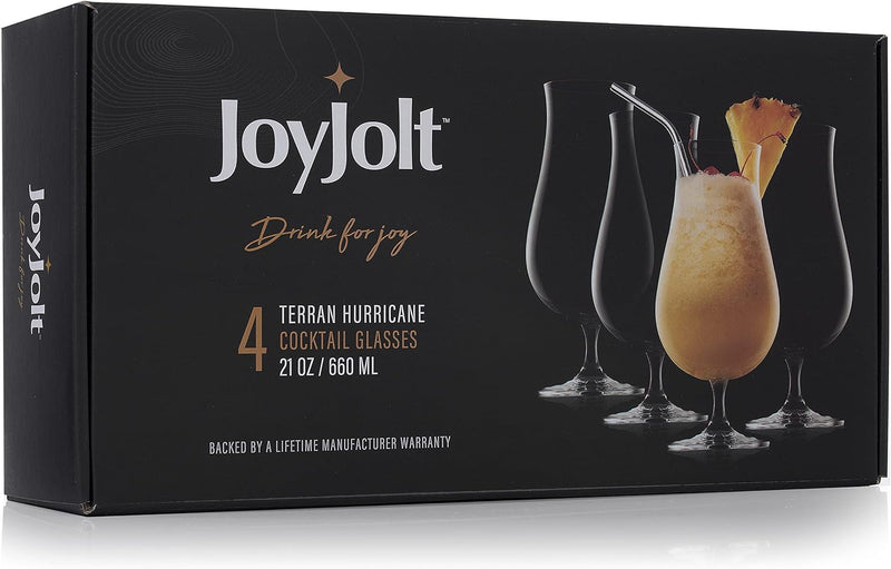 JoyJolt Terran Pina Colada Glasses - Premium Hurricane Cocktail Glasses Made in Europe - 17-Ounce l Crystal Drinking Set - Set of 4 Hurricane Glasses Cocktail Set, ideal for Refreshing Cocktails