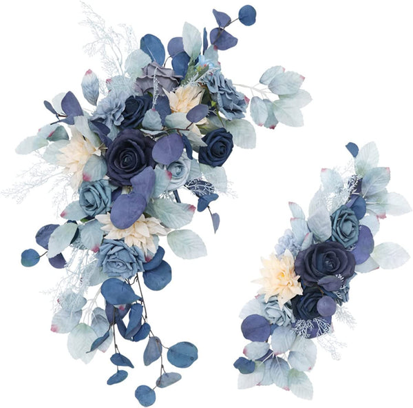 Wedding Arch Flower Set - Blue Artificial Swag with Eucalyptus Greenery for Ceremony Decor - Sizes S 50 X 20Cm L 70 X 50Cm