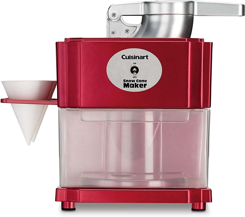 Cuisinart Snow Cone Machine- Snow Cone Maker for Slushies, Frozen Lemonades or Frozen Drinks- Makes 5 Icy Cones- Includes 4 Reusable Plastic Cones & 12 Paper Cones, Red, SCM-10P1