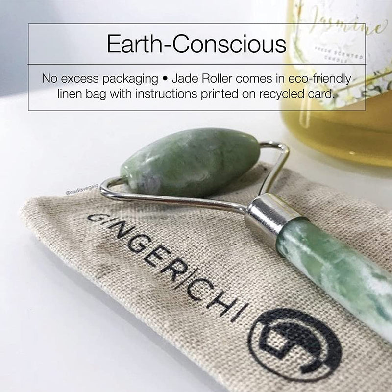 Ginger Chi Jade Roller - Anti-Aging Jade Therapy for Skin Care - Face Sculpting Tool for Eyes, Cheeks, Forehead - Jawline Shaper & Neck Roller - Face Roller is Part of The Gua Sha Facial Tools
