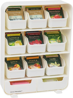 Mind Reader Anchor Collection, 11 Tea Bag Organizer Removable Drawers, 10.25" L x 3.25" W x 13.75" H, White