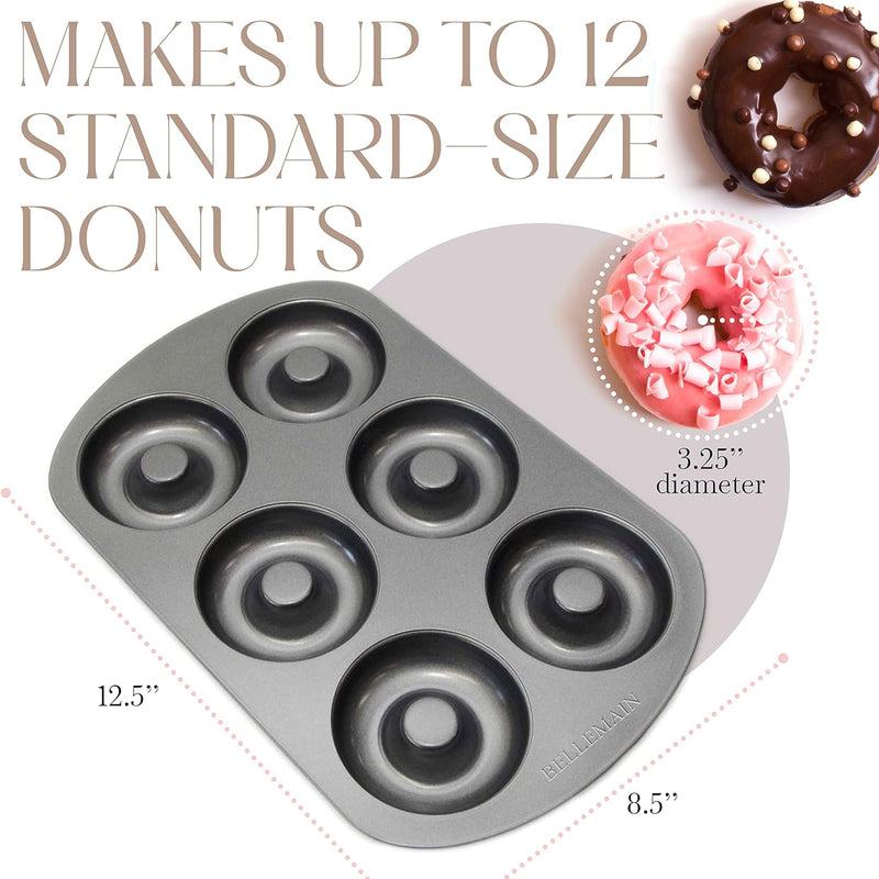 Bellemain Nonstick Donut Pan with 6 Molds and 2 Trays - Perfect for Baking Bagels and Cake Donuts