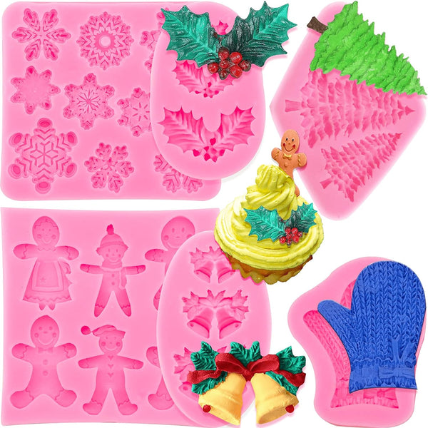 Christmas Fondant Molds Set - 6Pcs Silicone Candy Molds for Cake Decoration