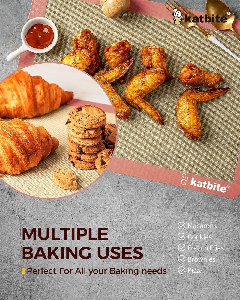 Katbite Silicone Baking Mat Set for Cookies Macarons and Bread - Large Set of 3