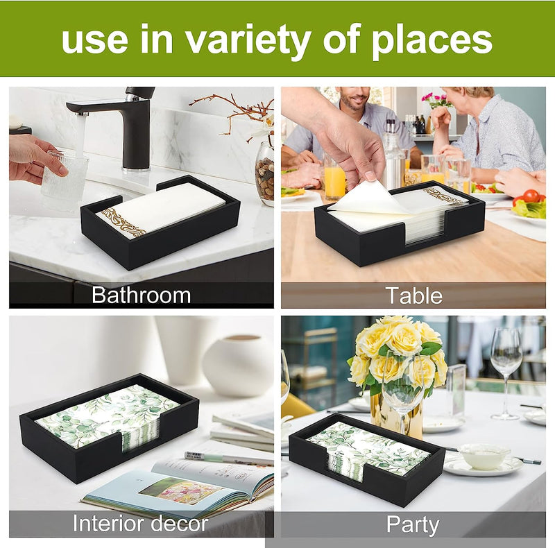 Black Wooden Napkin Holder Guest Towels Holder Flat Bathroom Napkin Holder Disposable Hand Towel Tray Cocktail Napkin Holder for Table Countertop Paper Towel Holder Basket Modern Kitchen Napkin Holder