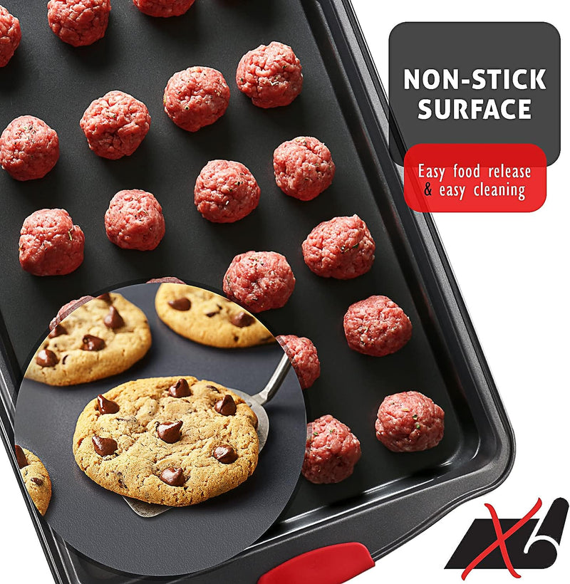 3-Piece Baking Sheet Set with Silicone Handles and Nonstick Coating