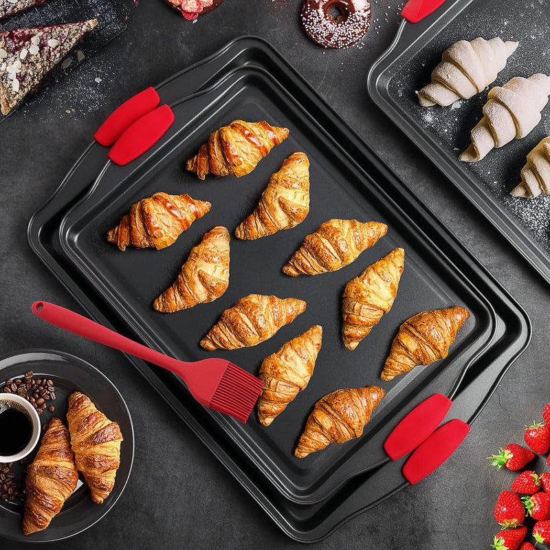 3-Piece Nonstick Baking Sheet Set with Silicone Handles - Black