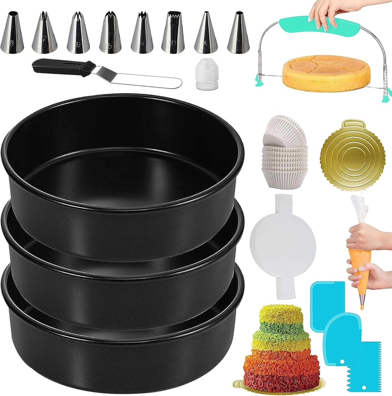 RFAQK 133PC Round Cake Pan Set with Baking and Decorating Supplies