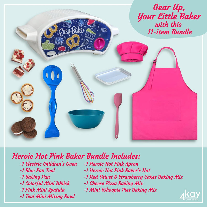 Kids Ultimate Baking Bundle - 11 Items - Oven Mixes Apron Hat Tools Heroic Hot Pink