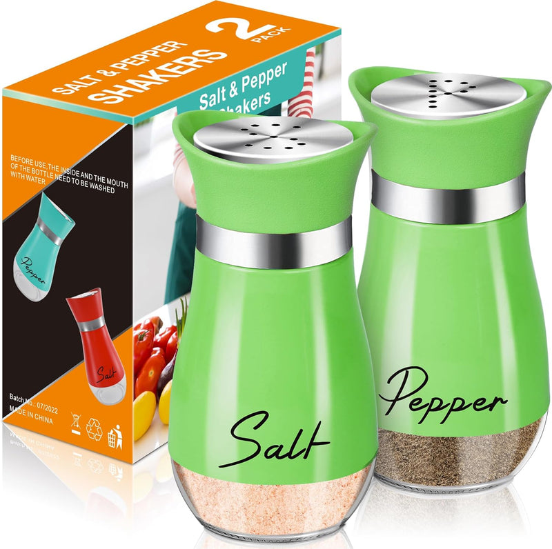 Salt and Pepper Shaker Set - 4 oz Glass Bottom with Stainless Steel Lid Pink