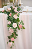 Artificial Rose Flower Runner Rustic Flower Garland Floral Arrangements Wedding Ceremony Backdrop Arch Flowers Table Centerpieces Decorations (5FT Long, Blush Pink Roses)
