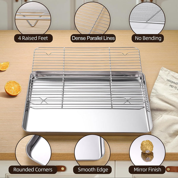 Amrules Baking Sheet and Cooling Rack Set - Premium Stainless Steel Cookie Sheets with Nonstick Coating and 3 Wire Racks