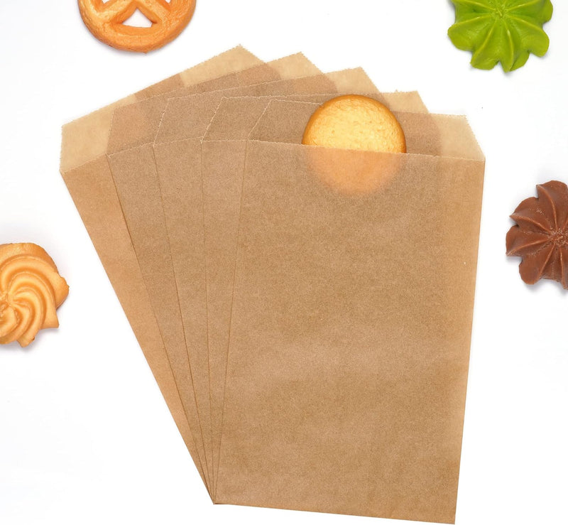 Quotidian Flat Glassine Waxed Paper Treat Bags - 100 Pack 4x6 for Bakery or Party Favors