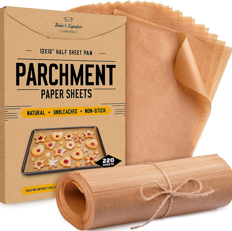 Bakers Signature Parchment Paper Baking Sheets - Non-Stick  Unbleached 120 Pack 12x16 Inch