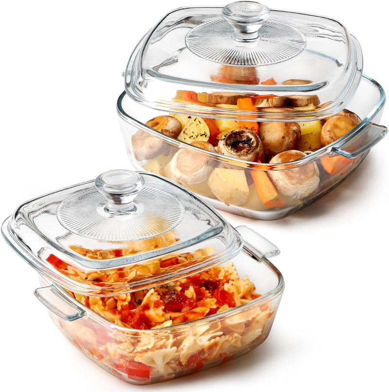 Glass Square Casserole Dish with Lid - Oven and Microwave Safe 08L