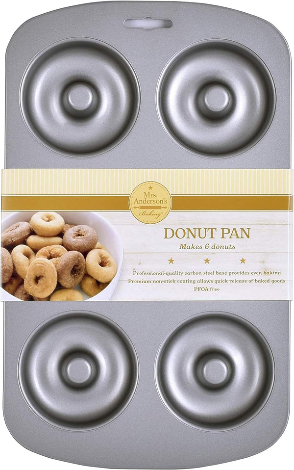 Mrs Andersons Non-Stick 6-Cup Donut Pan - Carbon Steel PFOA Free - 105 x 7