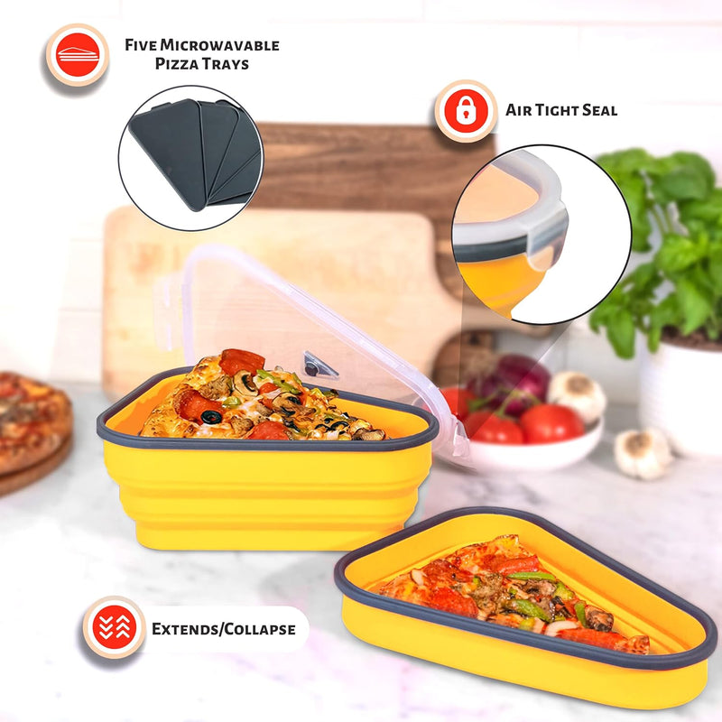 The Perfect Pizza Pack - Reusable Pizza Storage Container with 5 Microwavable Trays - BPA-Free Organizer for Space-Saving Red