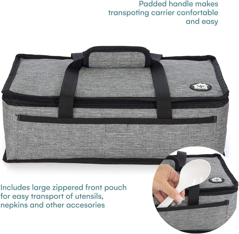 Double Casserole Travel Bag - Insulated Food Carrier for HotCold Dishes Heather Gray