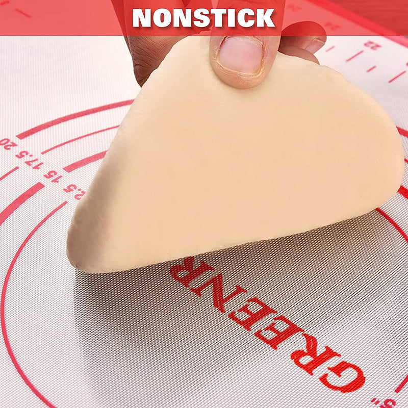 Large Non-Stick Silicone Baking Mat with Measurements - Kitchen Pastry Mat for Fondant Dough and Pie Crusts 16 x 24 Red