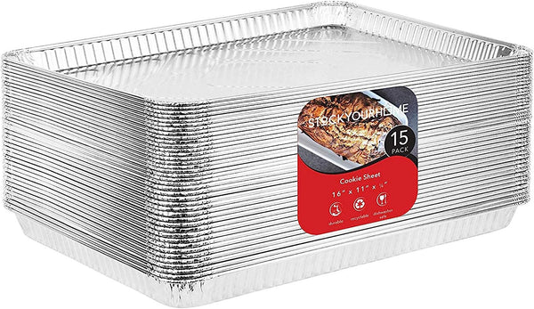 Disposable Aluminum Baking Pans - Nonstick  Reusable - 15 Pack - 16x11 inches