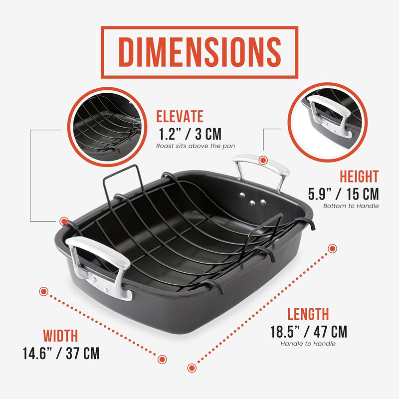 Deluxe Carbon Steel Roasting Pan with Rack - 185 x 145-Inch