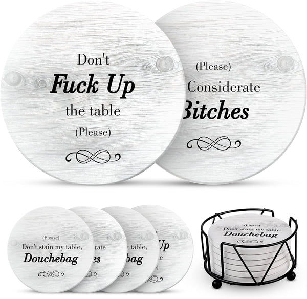 Funny Coasters for Women Men - White Elephant Secret Santa Gag Couples Housewarming Birthday Gifts
