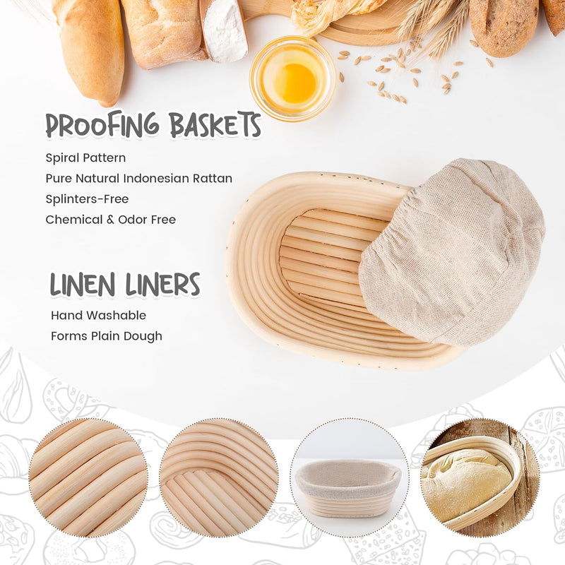 Sourdough Bread Proofing Baskets - Set of 2 with Liners