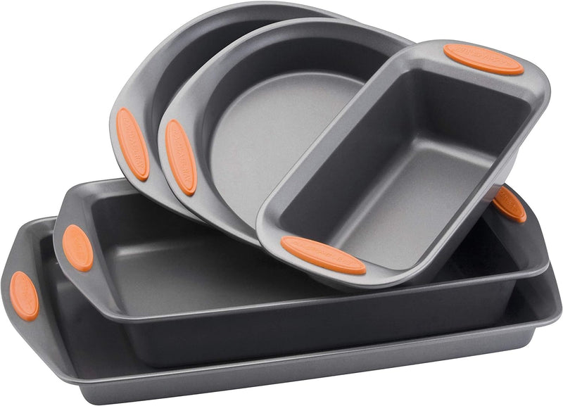 Rachael Ray Nonstick 5-Piece Bakeware Set with Grips - GrayOrange