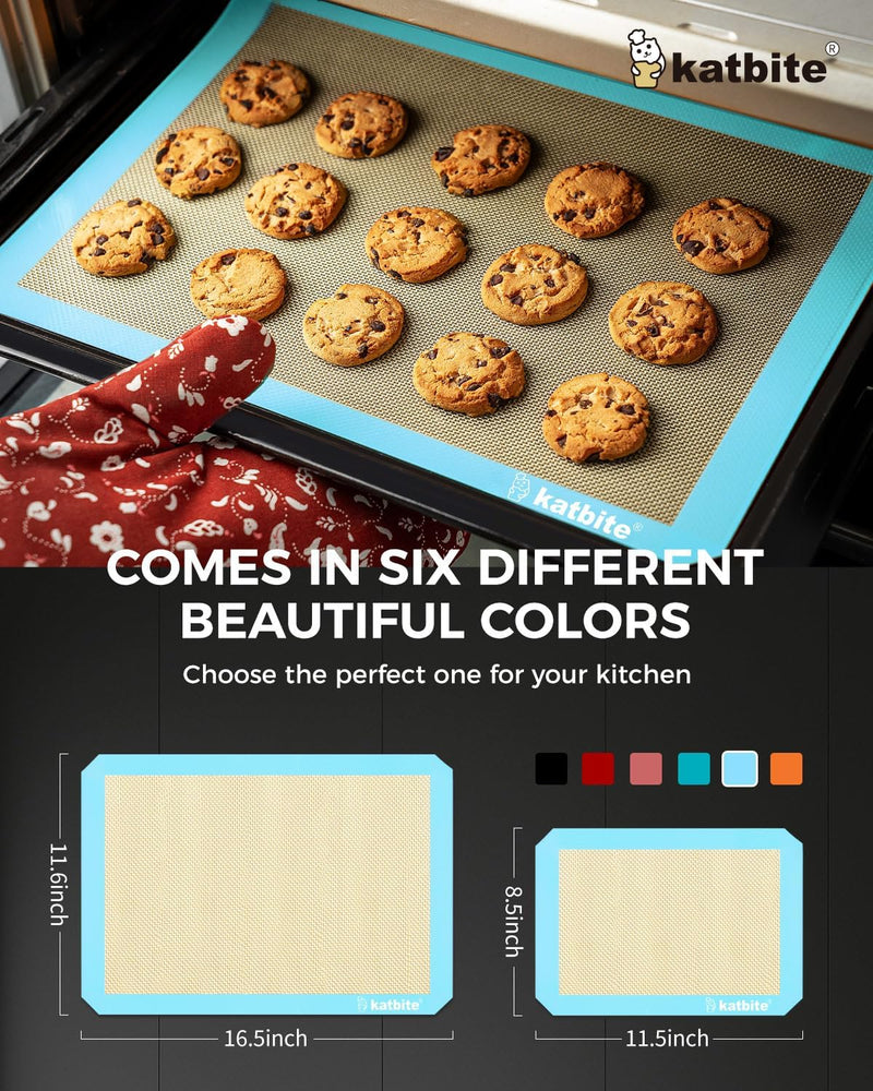 Katbite Silicone Baking Mat Set for Cookies Macarons and Bread - Large Set of 3