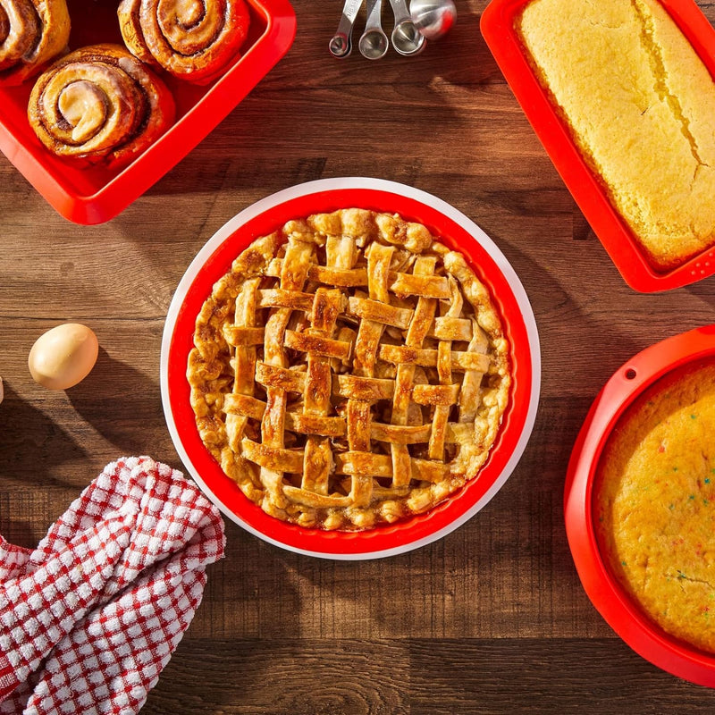 Juvale 4-Piece Nonstick Silicone Bakeware Set - Red Square Pans for Brownies Bread Cake and Pie