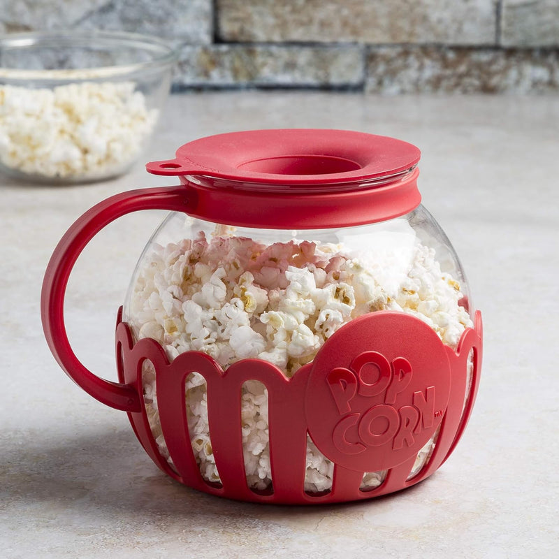 Ecolution Micro-Pop Microwave Popcorn Popper - Temperature Safe with 3-in-1 Lid BPA-Free Dishwasher Safe 15-Quart Pink